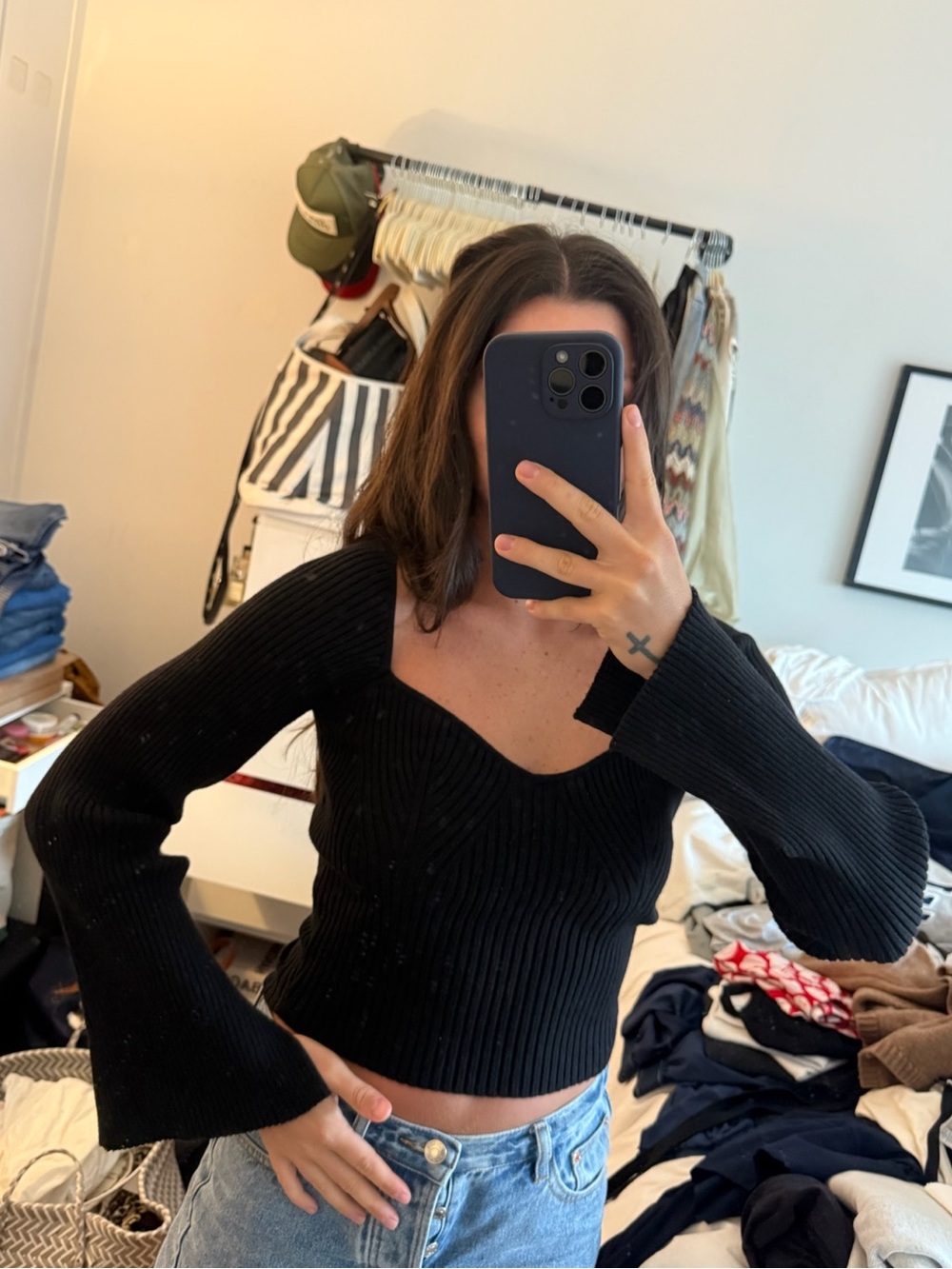 Promesa Black Ribbed Sweater Top